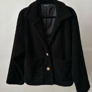 FEW MODA NEW YORK Faux Shearling Teddy Coat Cropped in Black Size-Medium